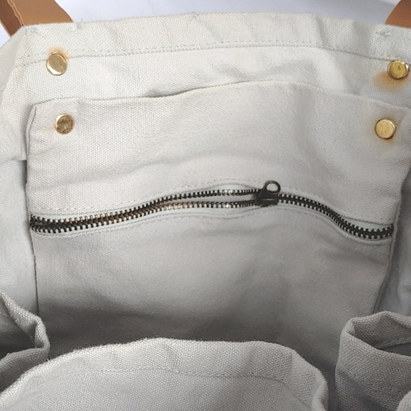 Canvas FEED project tote, lots of pockets, leather straps, inside zip pocket - Picture 9 of 11